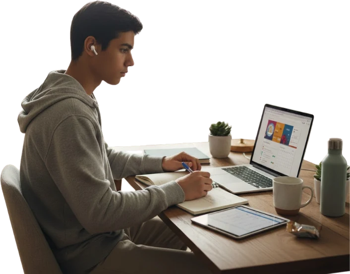 Estudiante preparándose para las Pruebas Saber en su computador